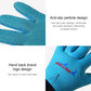 Kids blue neoprene gloves with black wrist cuff and logo on the back