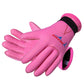 Children's neoprene diving gloves, pink, with black wrist cuff and logo