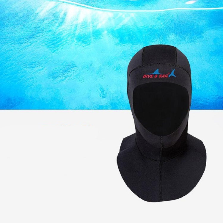 Black 3mm neoprene diving shoulder warm cap with DIVE & SAIL logo