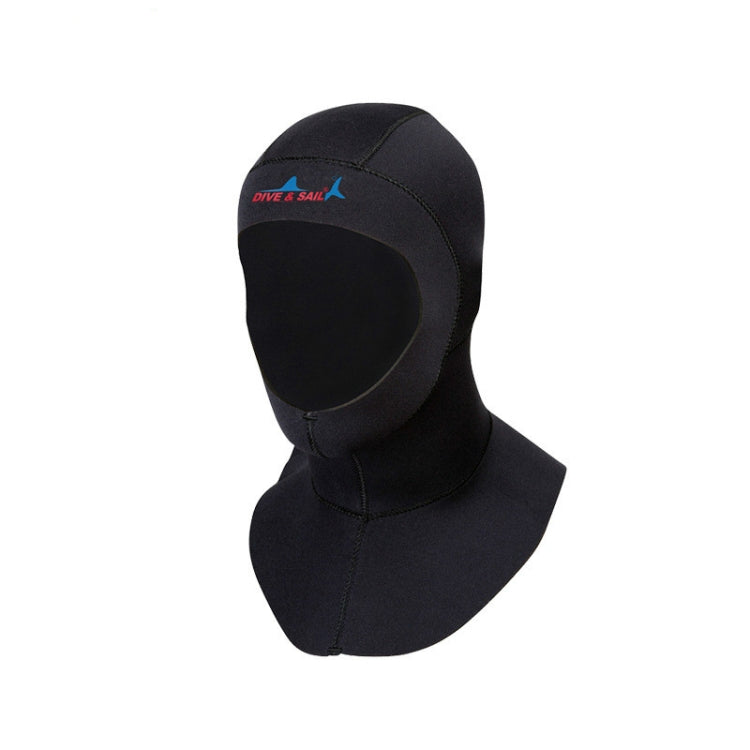 Black 3mm neoprene diving cap with curved face panel and neck coverage