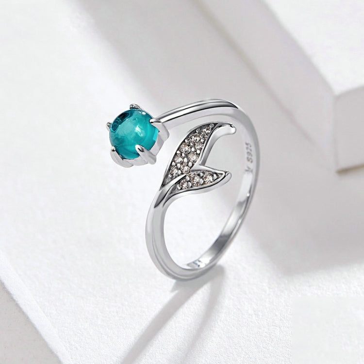 S925 sterling silver open ring with teal gemstone and pavé leaf detail