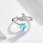 Mermaid Tears open silver ring with whale tail and turquoise stone