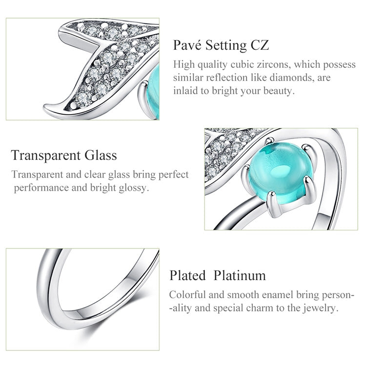 Sterling silver open ring with pavé CZ and turquoise glass accents