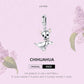 Chihuahua dog charm pendant in sterling silver with enamel bow