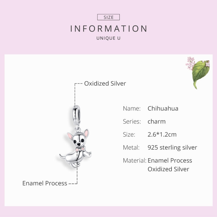 Sterling silver Chihuahua charm pendant with enamel and oxidized silver finish