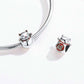 925 sterling silver charm bead of a Maneki Neko cat on a bracelet chain
