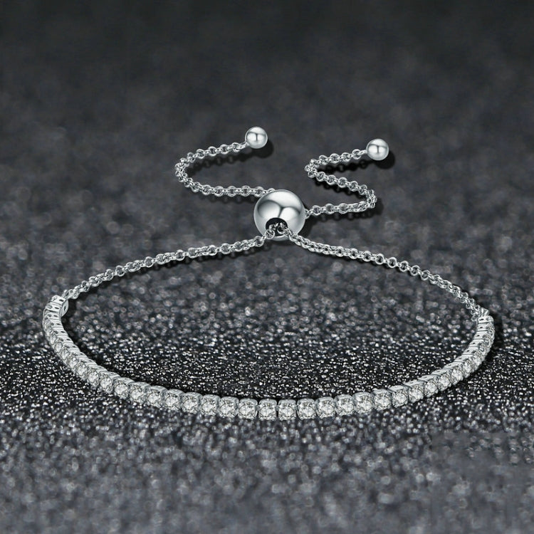 Sterling silver adjustable bracelet with clear stone pavé band and slider clasp