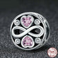 925 sterling silver infinity love heart charm bead with pink crystal hearts and clear CZ dots