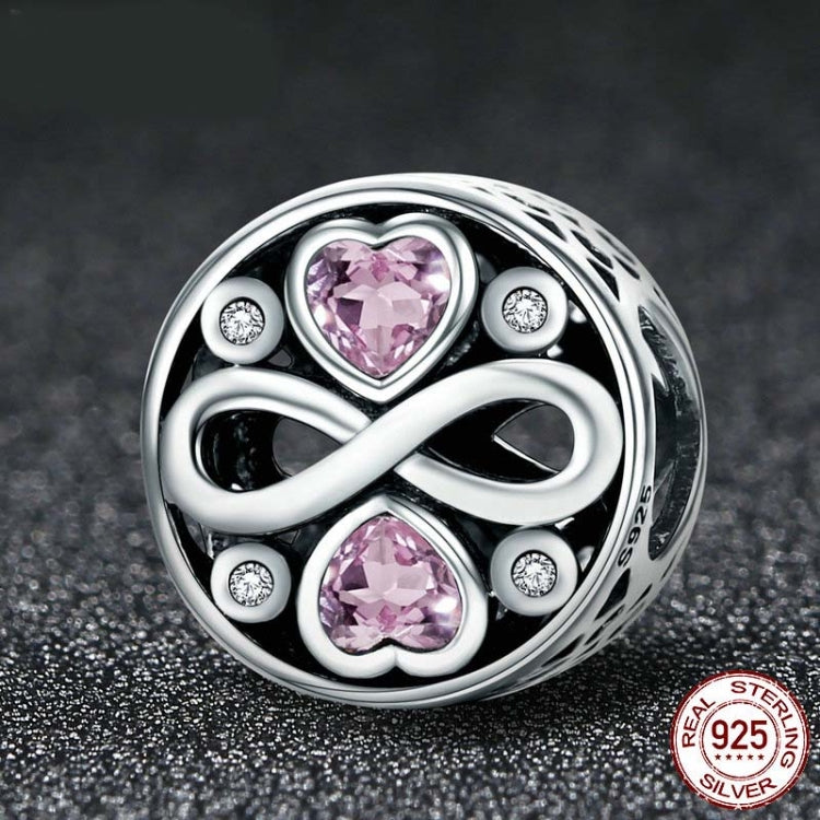 925 sterling silver infinity love heart charm bead with pink crystal hearts and clear CZ dots