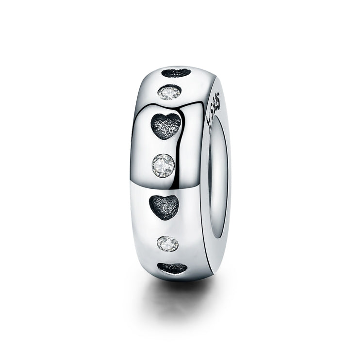 925 sterling silver heart charm bead with black heart pattern and clear CZ stones