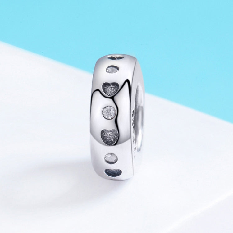 925 sterling silver heart charm bead with dark heart and clear CZ inlay, side view