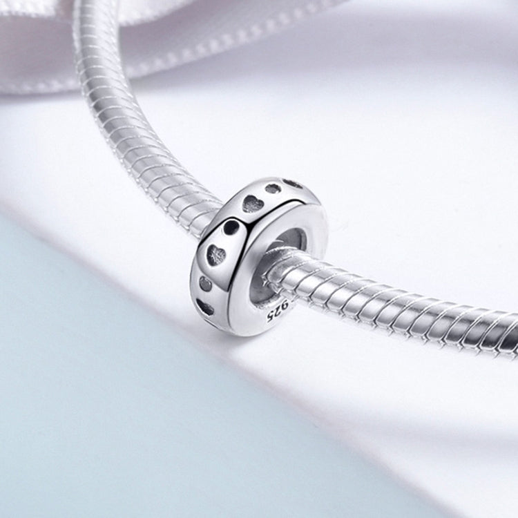Sterling silver heart charm bead with black heart engraving on a snake chain