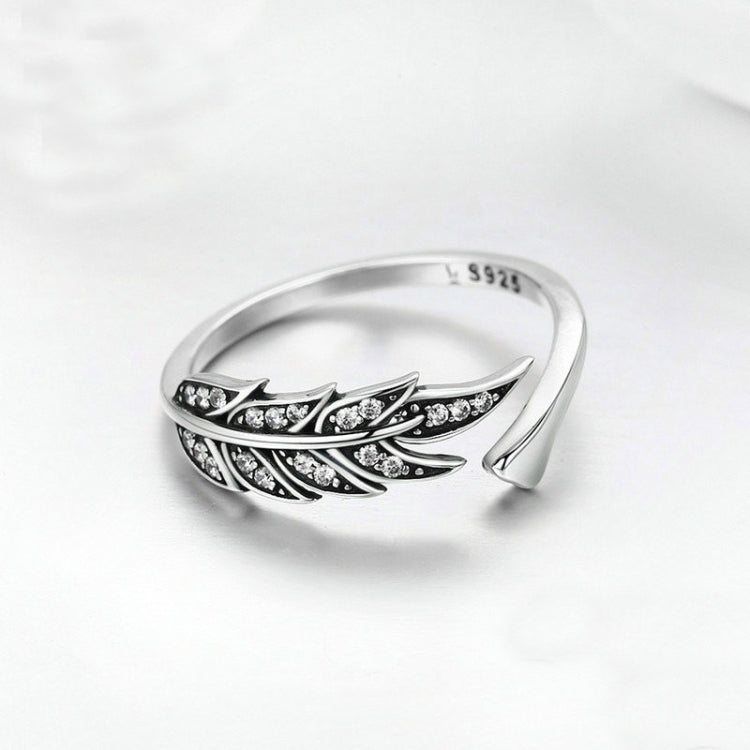 S925 silver open leaf ring with crystal accents