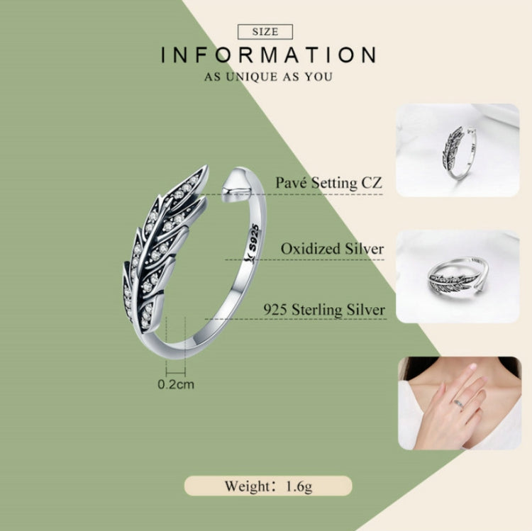 Open leaf ring in 925 sterling silver with pavé CZ accents