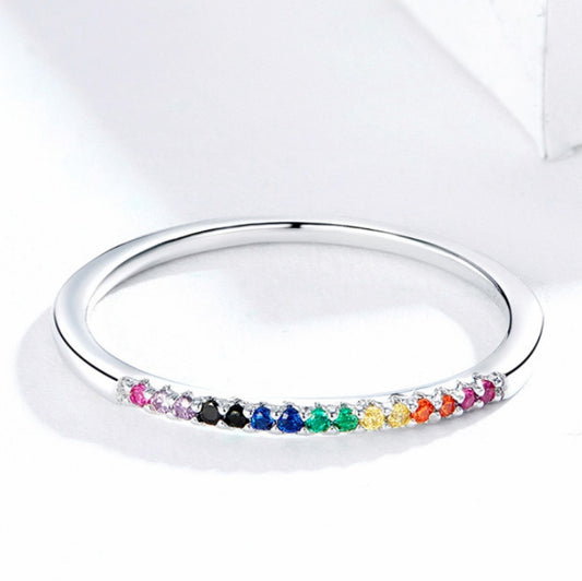 Sterling silver ring with multicolor zircon accents