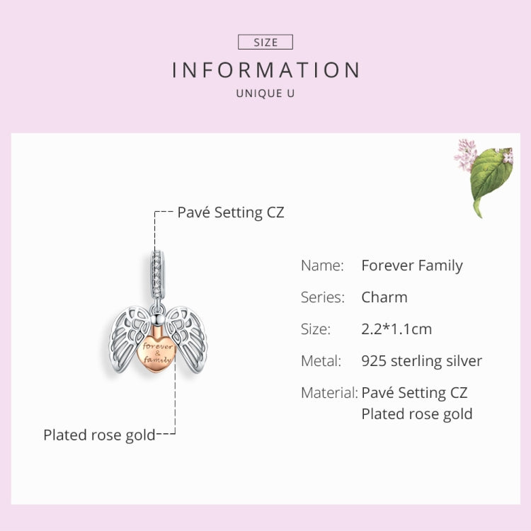 925 sterling silver winged heart charm pendant with rose gold center
