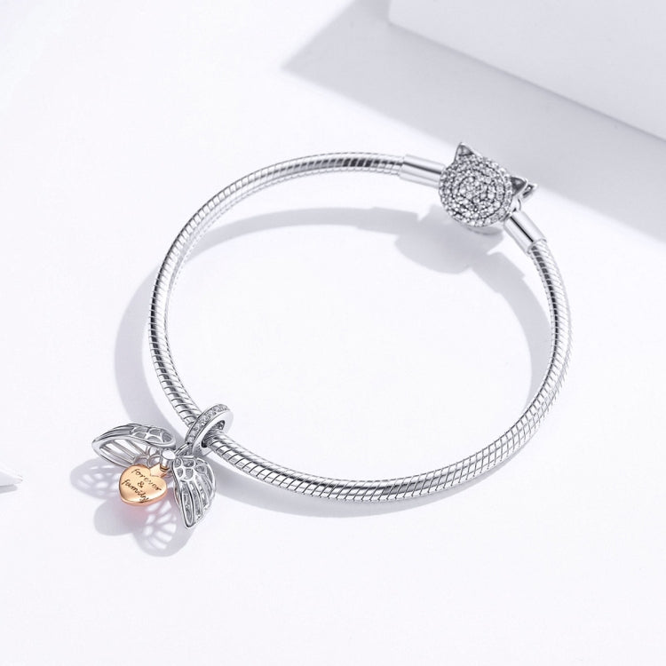 Sterling silver charm bracelet with snake chain, round clasp, and dangling leaf charm