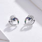 Silver unicorn stud earrings with multicolor zircon arc