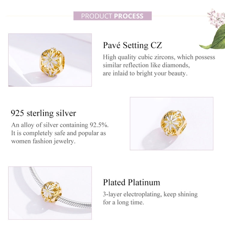 925 sterling silver golden daisy bead charm with CZ inlay
