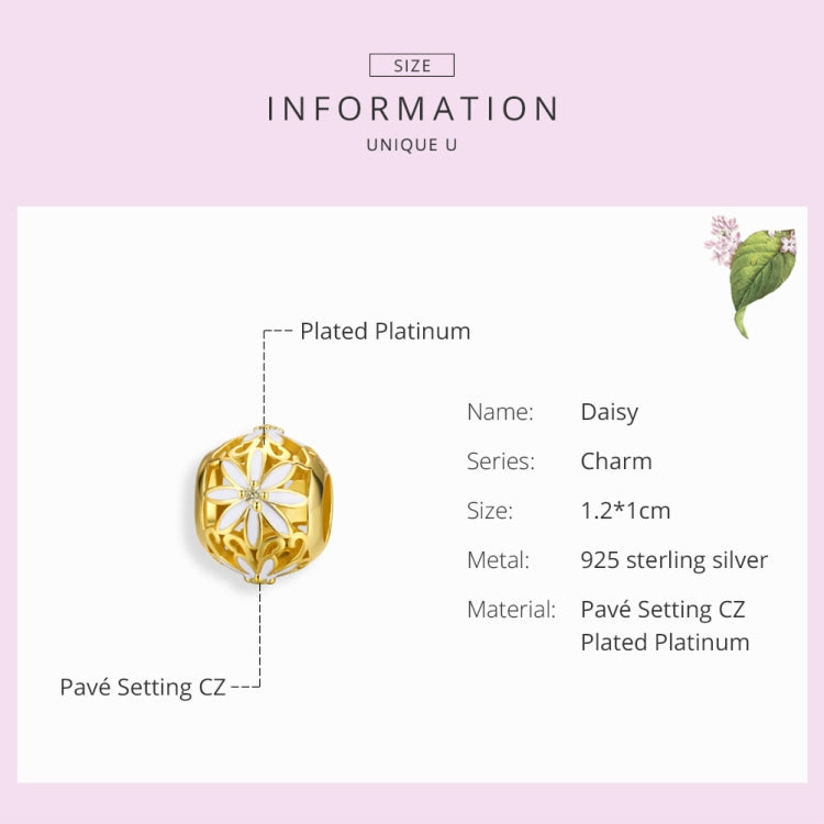Daisy charm in 925 sterling silver with gold plating and pavé CZ accents