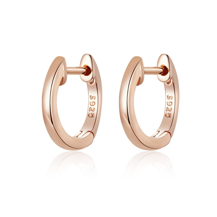 Rose gold hoop earrings with hinged ear back, stamped 925, polished shine