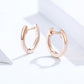 Rose gold hoop earrings with hinged back, circular profile, polished metal