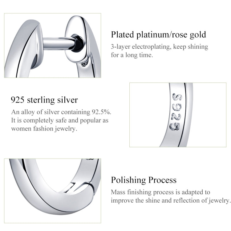 925 sterling silver hoop earrings with hinged clasp and reflective polished surface