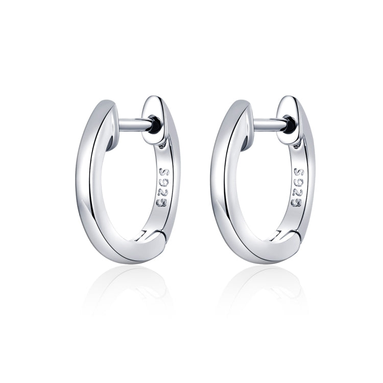 925 sterling silver hoop earrings with hinged ear back, reflective polished look