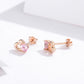 Rose gold heart stud earrings with pink heart CZ stones and post backs