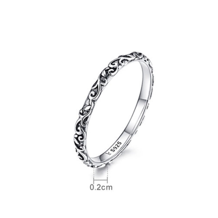 Sterling silver 925 ornate scrollwork band ring, approx 0.2 cm width