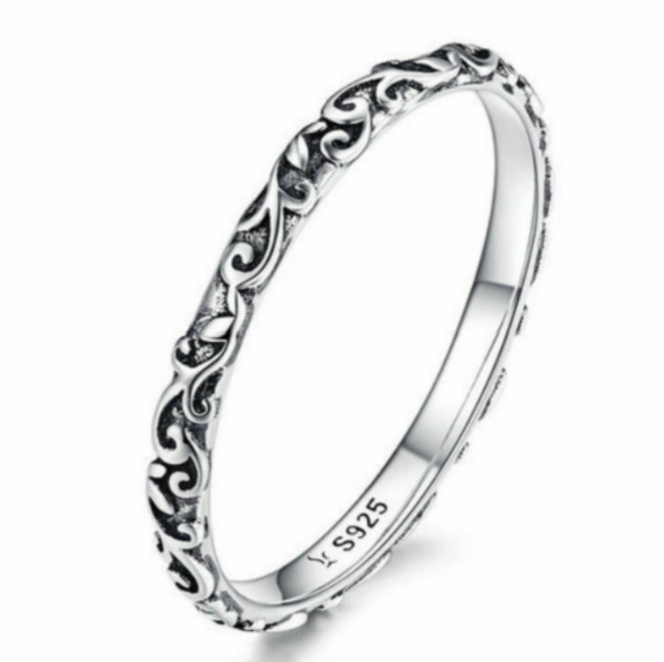 Sterling silver 925 ornate scrollwork band ring, polished silver tone