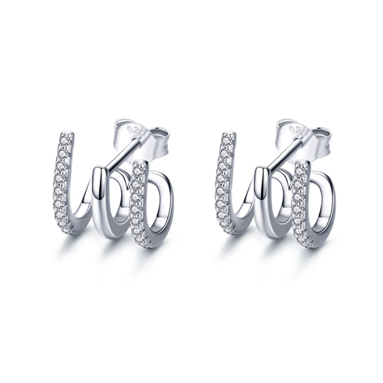 Sterling silver three-layer twisted zircon earrings, pair
