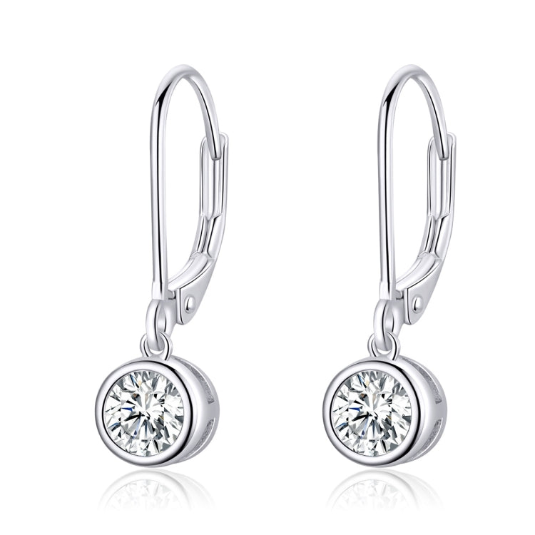 Sterling silver drop hoop earrings with round clear zircon center stones
