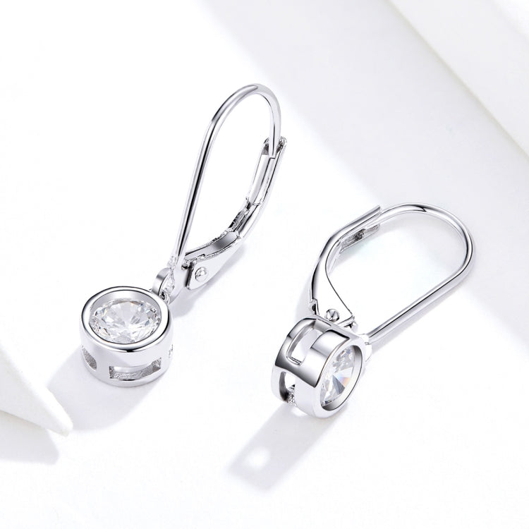 Round zircon pendant earrings in sterling silver, hinged lever hoop backs