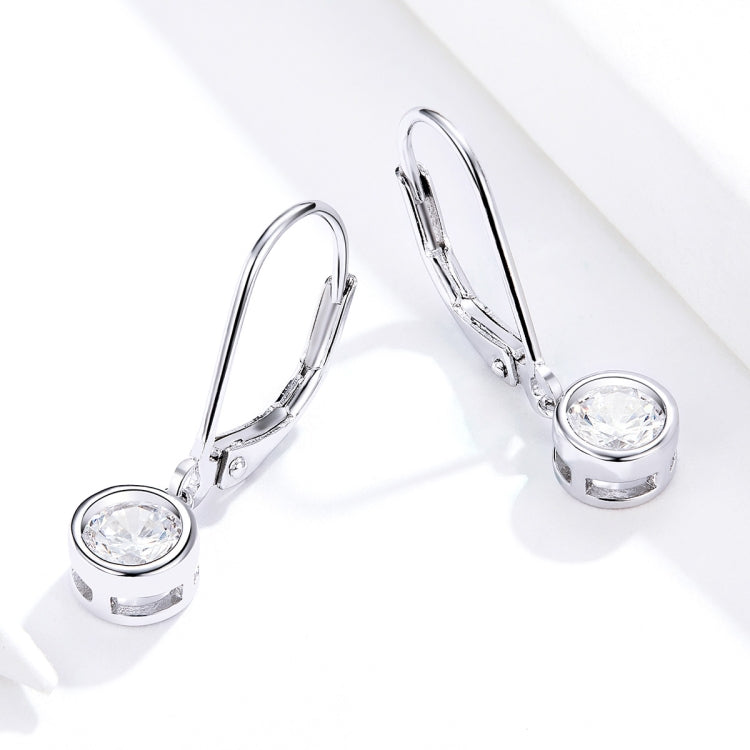 Pair of round zircon drop hoop earrings in polished sterling silver
