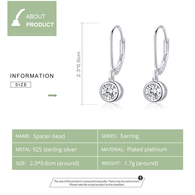 Sterling silver S925 leverback zircon drop earrings, pair