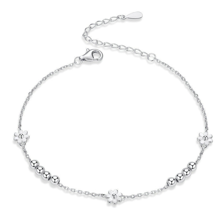 Sterling silver daisy bead bracelet with flower charms and lobster clasp closure