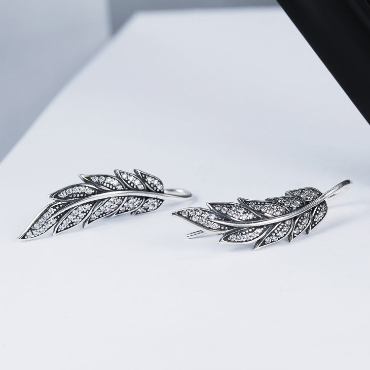 Silver leaf earrings with pavé stones, sterling silver