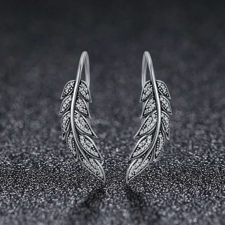 Silver leaf drop earrings with pavé stone details