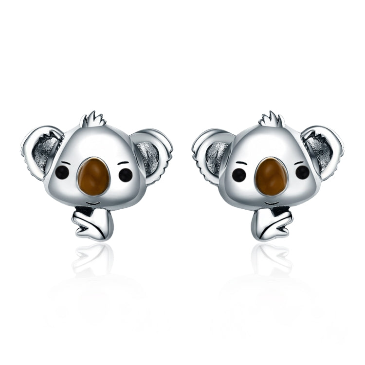 Koala stud earrings in polished 925 sterling silver with brown enamel face detail