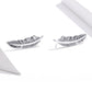 Sterling silver ribbed feather stud-style earrings, side view, pair