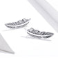 Sterling silver ribbed feather drop earrings with hook backs, pair