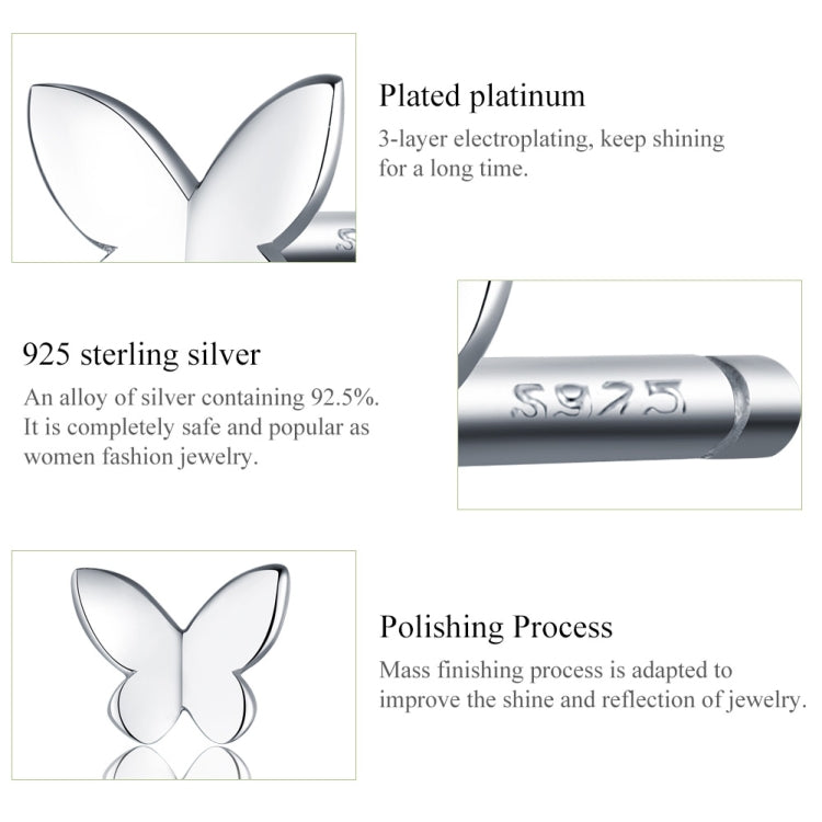 Butterfly stud earrings display, silver-toned butterfly fronts with marked post tube
