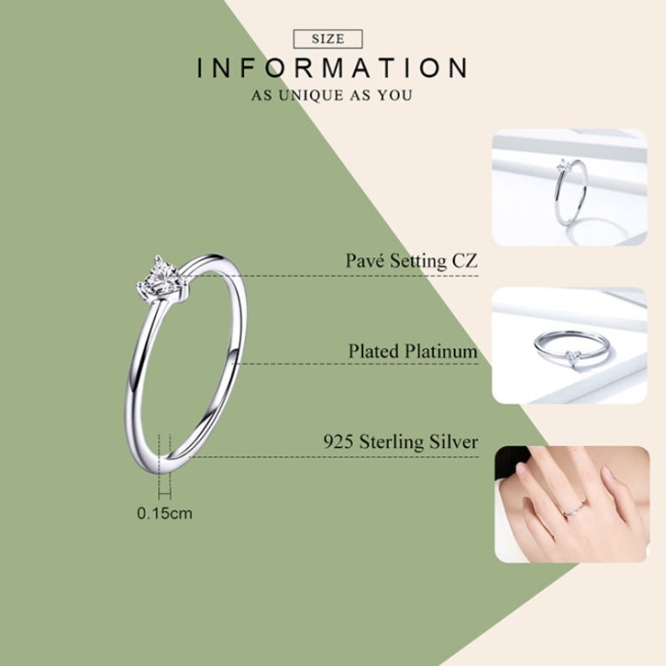 S925 sterling silver heart ring with pavé CZ, platinum plated, 0.15 cm band