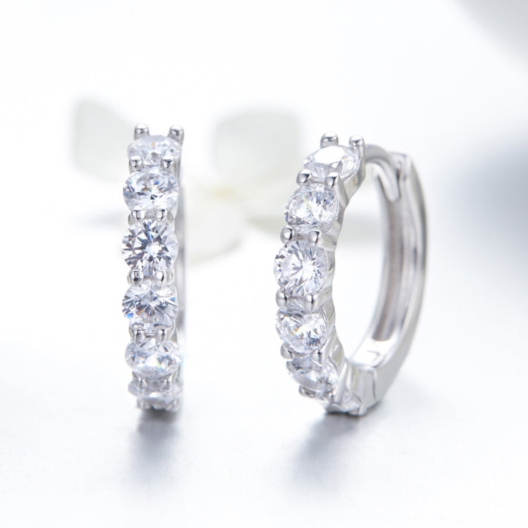 Platinum-plated sterling silver hoop earrings with round zircon stones