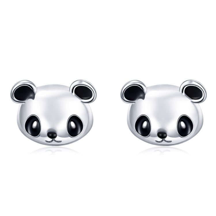 Panda face sterling silver stud earrings with black enamel accents