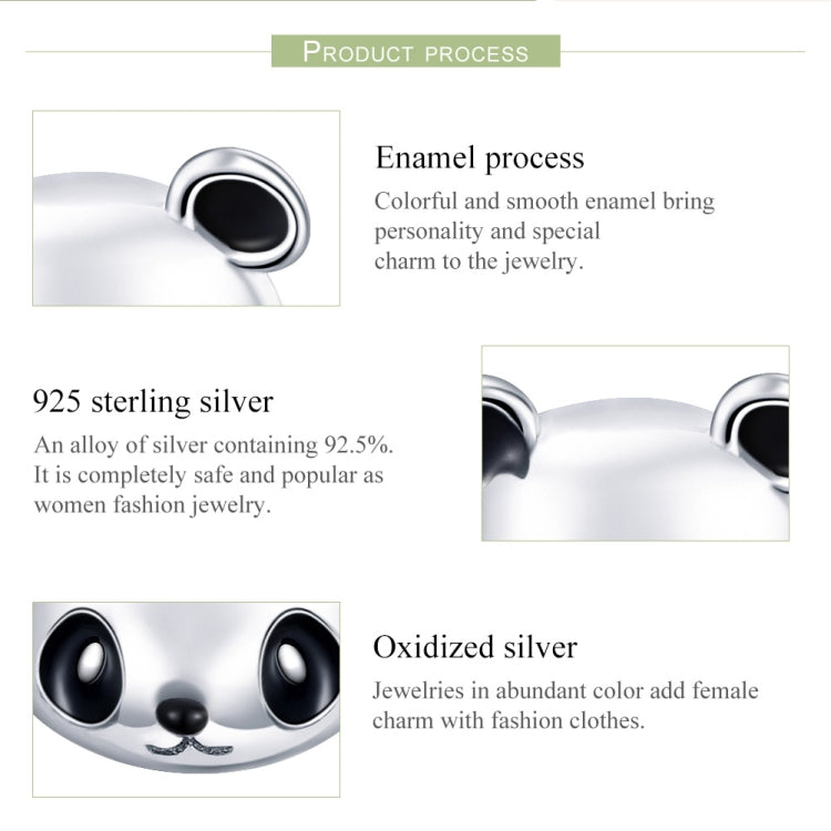 Panda face earring close-up showing black enamel and polished silver finish