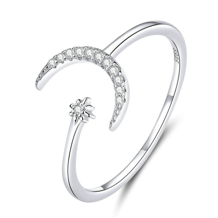 Sterling silver open moon ring with zircon accents
