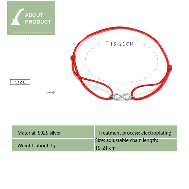 Adjustable red string bracelet with silver infinity charm centerpiece