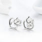 Sterling silver cat-heart stud earrings with post backs, hollow heart and cat outline